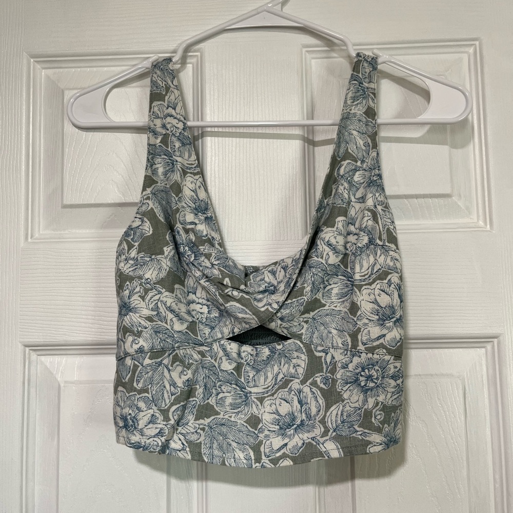 Blue Floral Crop Tank Top